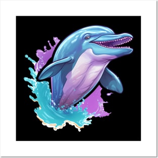 smiling dolphin leaping out of the water Posters and Art